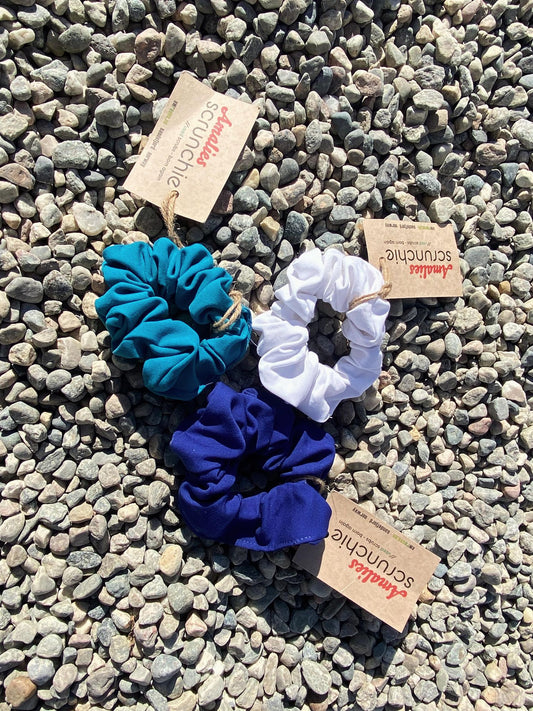 Amalie Scrunchies 3-Pack - Hvit/Teal/Blå